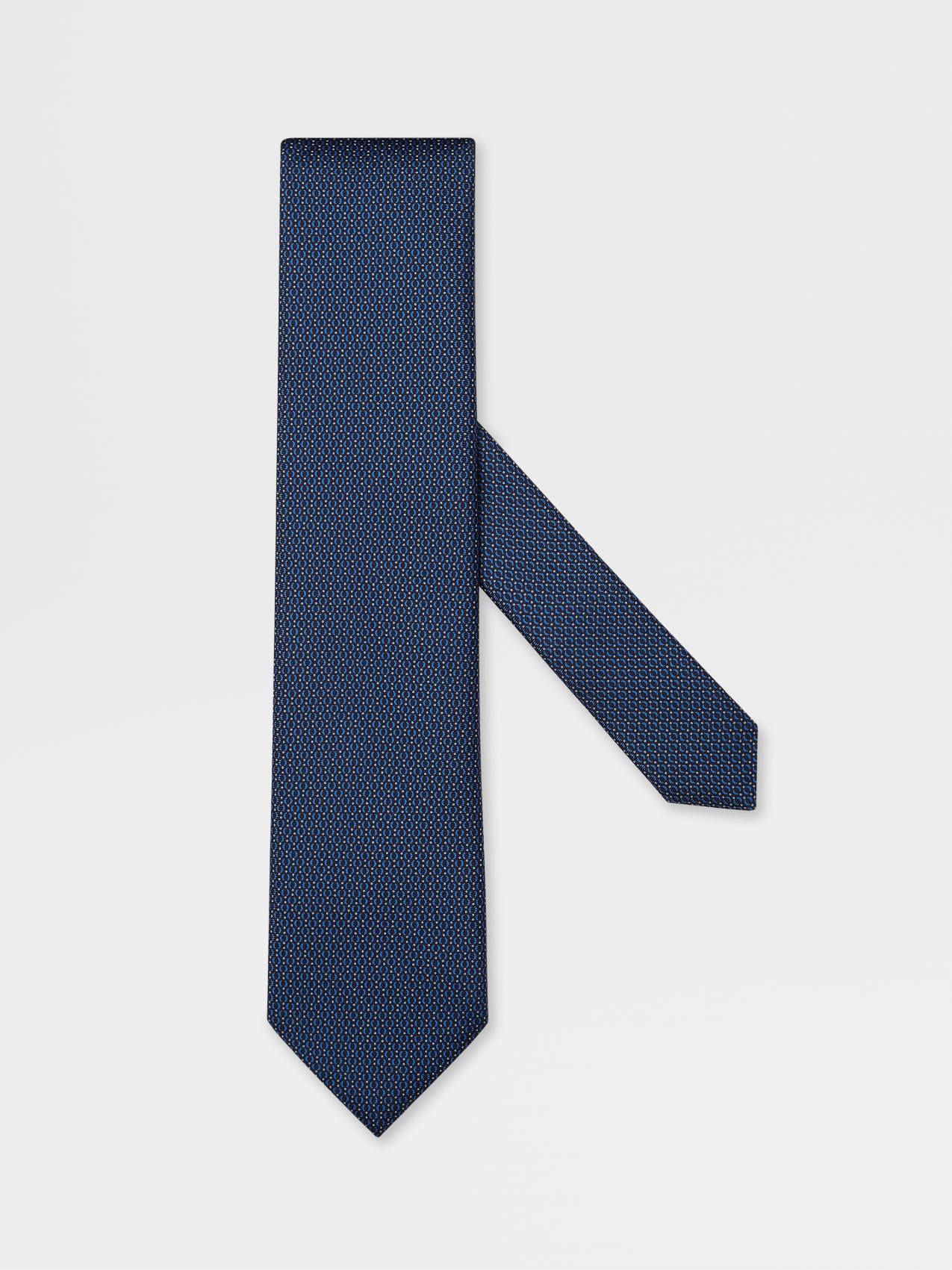 Corbata en Seda Estampada Azul Oscuro